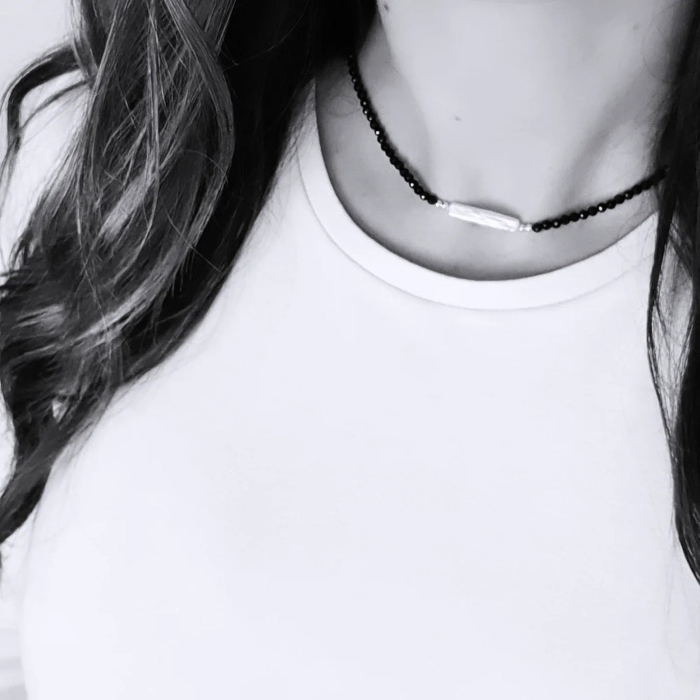 Colier spinel negru cu perla | Noir | - Meraki | IARMAROC.com