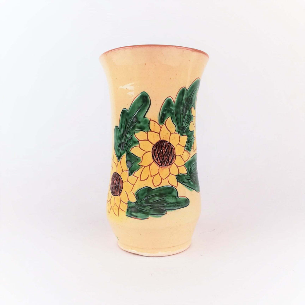 Closely Commander break down Vază din ceramică tradițională de tip Kuty, decorată cu motiv floral  (floarea soarelui) - Kuty Ceramics | IARMAROC.com